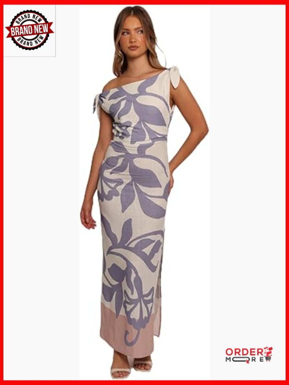 Midi Bodycon Dress with One Shoulder & Floral Pattern